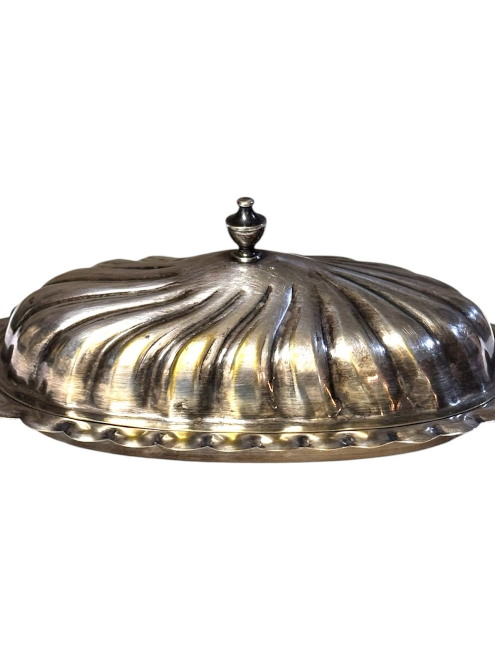Sheridan MCM Silver Plated Art Deco Spiral Butter Dish w/Lid